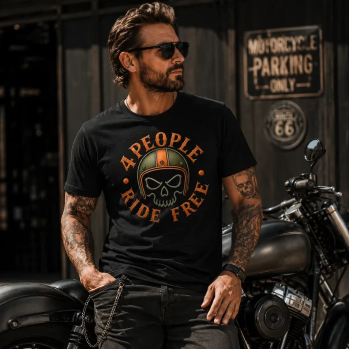 Modelo con camiseta Ride Free Skull